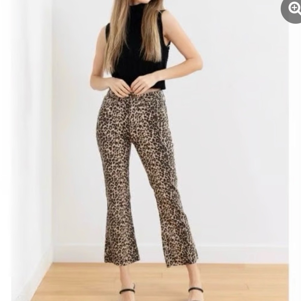 Just Black Leopard Print High Rise Crop Flare Jeans 29
